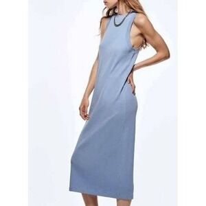 Zara Ribbed Knit Sleeveless Tank Midi Dress Large Blue Womens Comfort Beach